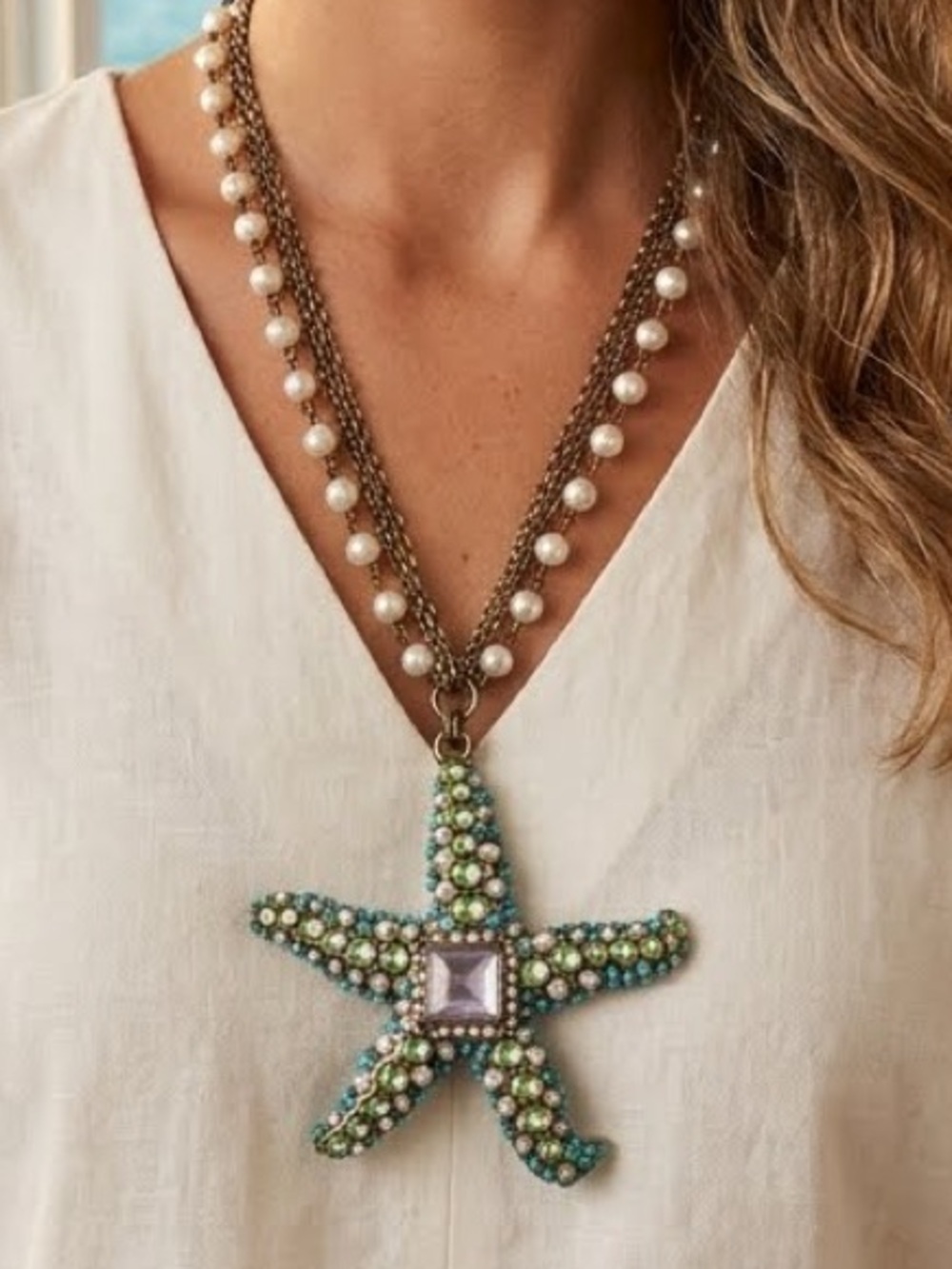 Chico’s Multi-Strand Starfish Pearl Rhinestone Necklace - Picture 11 of 11
